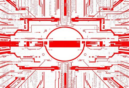 A brutalist MARATHON-like style wallpaper in red and white. Profesional looking with code and AI feel.