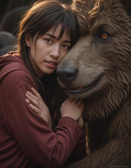 friend hugging, eyes wide with wonder, wildlife