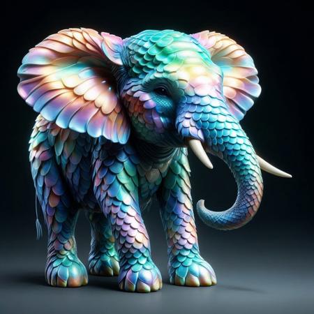 p1nk1r1sc4l3s, an elephant made out of iridescent scales, masterpiece, best quality, highly detailed, sharp focus, dynamic lighting