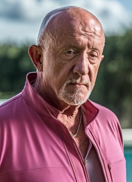 (masterpiece, best quality), Jonathan Banks as Mike Ehrmantraut as Ken wearing pink clothes, 1man,  professional photography, high resolution, 8k, detailed photo <lora:mikeet:1>, hyperealistic, ultrasharp