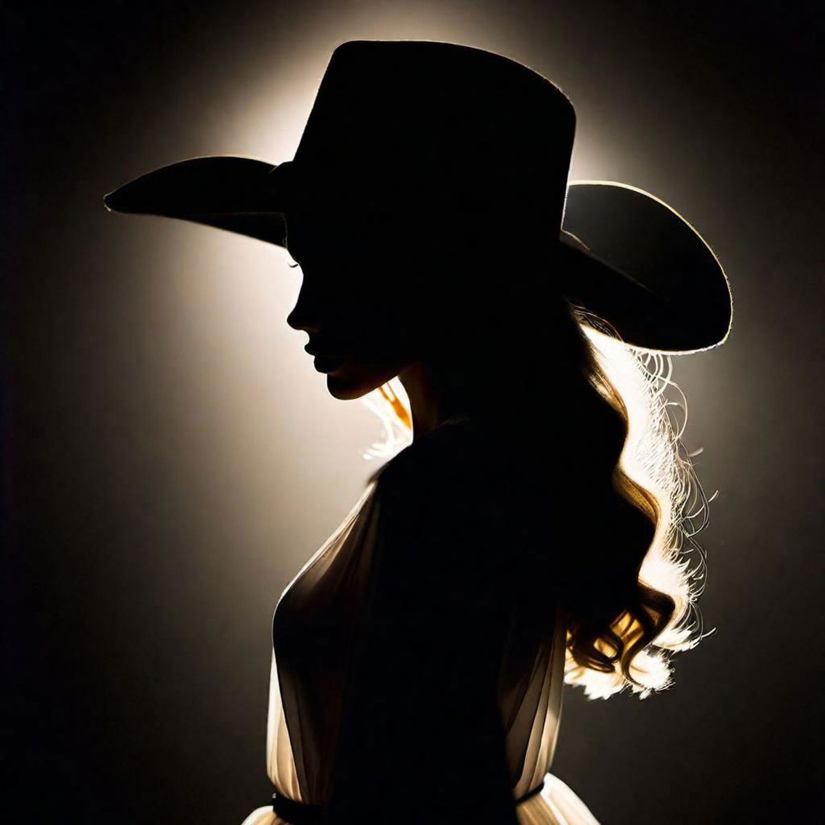 A woman wearing a cowboy hat with a sunlit background.