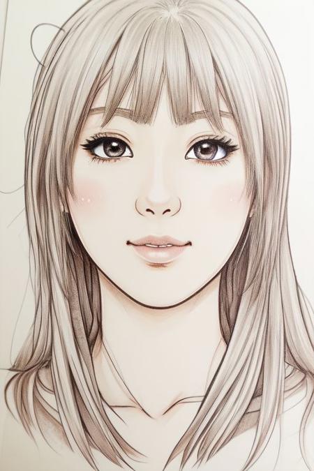 close up face, bare shoulder , smile, anime girl , detailed line work, illustration , Anime style drawing , detailed anime color