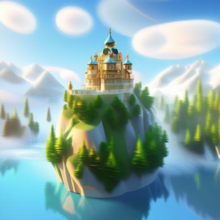 ffislandgen a castle on a floating island in the middle of the ocean, ffislandgen, ffislandgen island, scenery, no humans, cloud, bird, sky, water, day, waterfall, outdoors, mountain, fantasy, landscape, castle, blue sky, tree, cliff, floating island