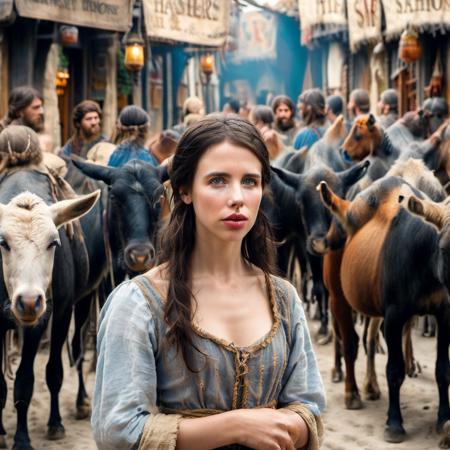 highly detailed candid photo of a medieval female citizen:1.2,

1girl, long hair, blue eyes, black hair, outdoors, solo focus, blurry, lips, blurry background, animal, lantern, horse, crowd, parted lips,

masterpiece, best quality:1.1, realistic:1.3,
lighting from behind:1.2, 

ultra photoreal, photorealistic:1.0, sharp focus:1.1, 
depth of field:1.1, 

50mm, style of Nathan Wirth, Hasselblad X1D II, Porta 160,
