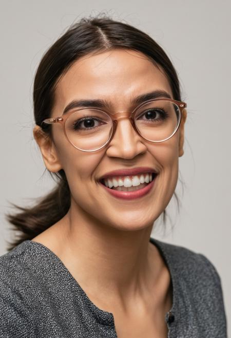 an exquisite close-up portrait photograph, 85mm medium format photo of alexandria_ocasio_cortez  wearing glasses, smiling, <lora:alexandria_ocasio_cortez_aoc_sdxl_60:0.8>