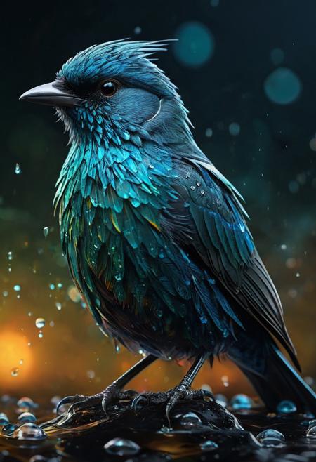 A bird, 
amazingly fluid, 
detailed, 
3d fractals, 
light particles, 
water drops, 
shimmering light, 
dreamy, 
surreal, 
alcohol ink, 
smooth, 
shimmering, 
dreamy glow, 
16k, 
intricate artwork masterpiece, 
ominous, 
matte painting movie poster,  
trending on cgsociety, 
intricate, 
epic, 
trending on artstation, 
highly detailed, 
vibrant, 
production cinematic character render, 
ultra high quality model