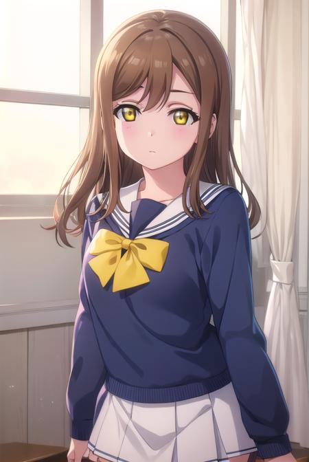 hanamarukunikida, <lora:hanamaru kunikida s2-lora-nochekaiser:1>,
hanamaru kunikida, long hair, bangs, brown hair, (yellow eyes:1.3),
BREAK long sleeves, bow, school uniform, serafuku, bowtie, cardigan, uranohoshi school uniform, yellow cardigan,
BREAK indoors, classroom,
BREAK looking at viewer, (cowboy shot:1.5),
BREAK <lyco:GoodHands-beta2:1>, (masterpiece:1.2), best quality, high resolution, unity 8k wallpaper, (illustration:0.8), (beautiful detailed eyes:1.6), extremely detailed face, perfect lighting, extremely detailed CG, (perfect hands, perfect anatomy),