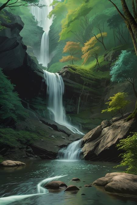 <lora:TangledAdventure:1> river, forest, waterfall