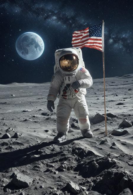 CosmicStyle, score_9,score_8_up,score_7_up,score_6_up,score_anime, masterpiece,
BREAK
CosmicStyle, astronaut on the moon, glowing with light, dynamic pose, planting a flag, earth is visible in the background,  ultrarealistic, epic, fantasy, amazing quality, best quality, ultra-detailed,
BREAK
Best lighting, best textures, best contrast, Pg-rating, sfw