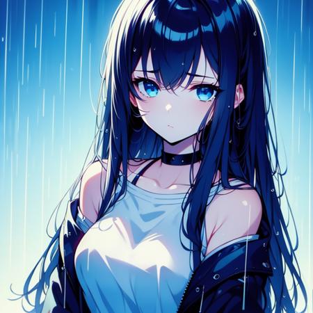 atmosphereblue ,blue theme,rain,wet hair