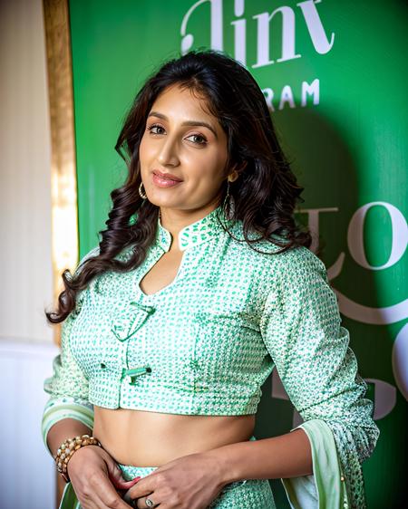 photo of srgk woman, conservatively dressed,  wearing Mint Green high neck Phulkari Suit that covers the neck breasts and navel, dynamic pose, simple provence interior background in bokeh   <lora:sgrk_Sagarika_Ghatge_SD15_LoRA_prodigy_local_regs:1>