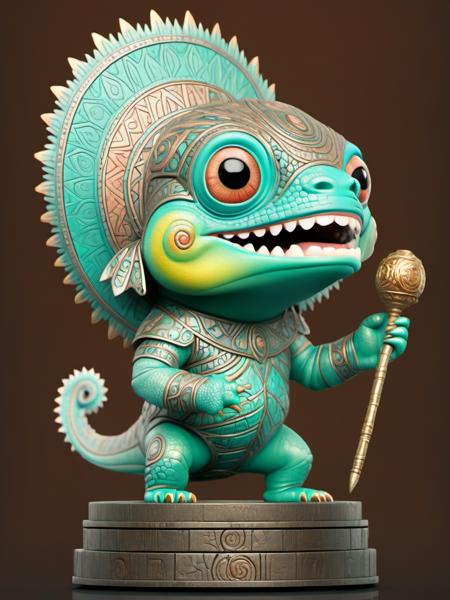 BJ_sanxingdui, solo, chameleon, open_mouth, simple_background, holding, standing, full_body, teeth, no_humans, colored_skin, black_background, brown_background,
photo,8k,intricate,highly detailed,majestic,digital photography,broken glass,hdr,realistic,high definition,
<lora:Sanxingdui_SDXL:0.7>,