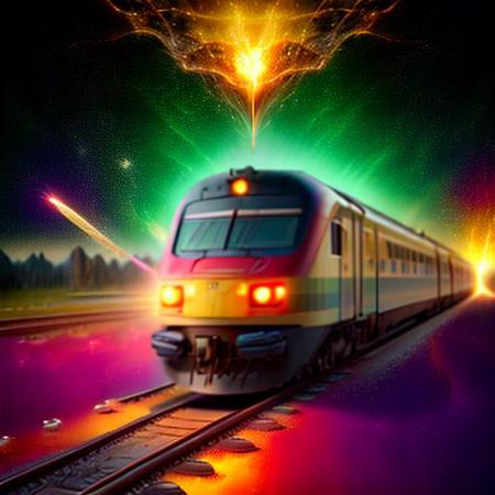 Highly advanced train, sparks on railroad science_fiction, artifact, fighting lasers coming from hand, god rays, extreme detail, 32k resolution, masterpiece, crying, minerals and ice cream  HDR, hd
gl0w1ngR, reflective, bright lights, splash of color, explosions