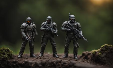 photo AscendentSoldiers style a couple of action figures standing next to each other, 8k, cinematic, detail