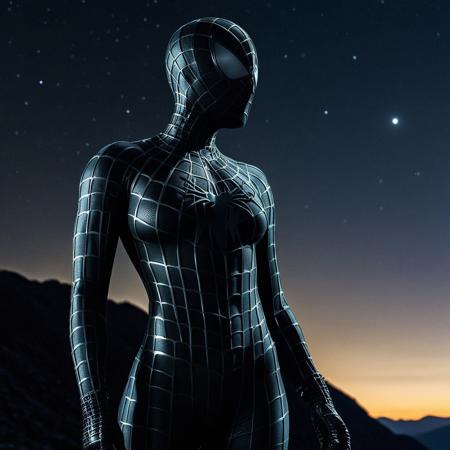 score_9, score_8_up, score_7_up, best quality, realistic, masterpiece, beautiful detail, hyperrealistic, ((1girl, woman body, big breasts)), amazing detailed full body of a beautiful japanese girl, wearing a realistic and highly detailed black raimi spider-man suit, ((sexy woman)), professional model wears ultra - detailed black raimi spider - man suit, ultra - detailed and grained black raimi spiderman suit, suit covered entire body and hand, black spiderman gloves, wet, (a dreamy scene of a woman on a peak of mountain, night sky), (dirty skin), close up, octane render, highly detailed, volumetric, dramatic lighting, (highest quality:1.1), (HDR:1.3), (top quality, best quality), realistic, high definition,