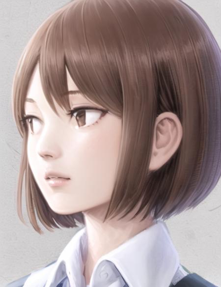 <lora:TokiwaAya-08:0.7> TokiwaAya, 1girl, solo, brown hair, shirt, white shirt, parted lips, collared shirt, lips, looking to the side, looking away, wing collar, portrait