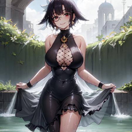 masterpiece, best quality,1girl,wet dress, milf,smile, carry me,crinoline,monocle,