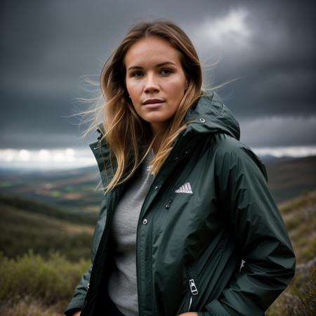 ellemacpherson, an attractive woman, on a (mountain-top), wearing a (coat), (heavy-rainstorm:1.1), 24mm, 4k textures, soft cinematic light, adobe lightroom, photolab, hdr clouds, intricate, elegant, highly detailed, sharp focus, ((((cinematic look)))), soothing tones, insane details, intricate details, hyperdetailed, low contrast, soft cinematic light, exposure blend, hdr,