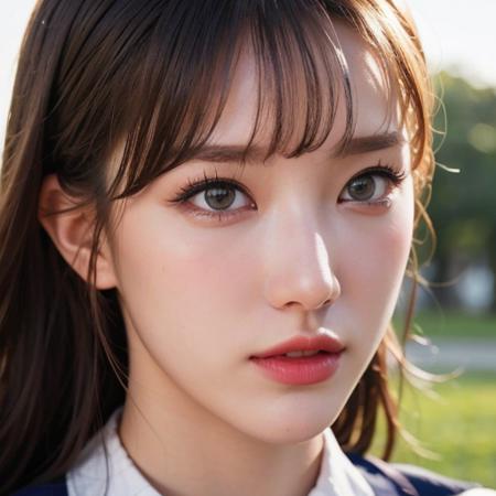 8k,hdr, beautiful, cute, masterpiece, (best quality:1.5), (realistic:1.5),(photorealistic:1.5),ultra detailed, detailed face, realistic face, (realistic skin:1.37), (intricate:1.5), woman, solo, blunt bangs, pale skin, (close-up photo:1), portrait photo, perfect lighting, (school uniform), (thigh high),(class room), (small breast:1.2), slim, slender, natural makeup, 