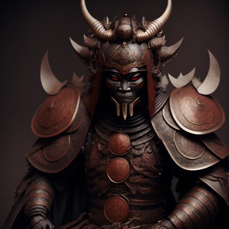 photo rendition of Shogunate Period Demon in Edo style Armor (OniShogunate style:1) <lora:djzOniShogunate:0.8)