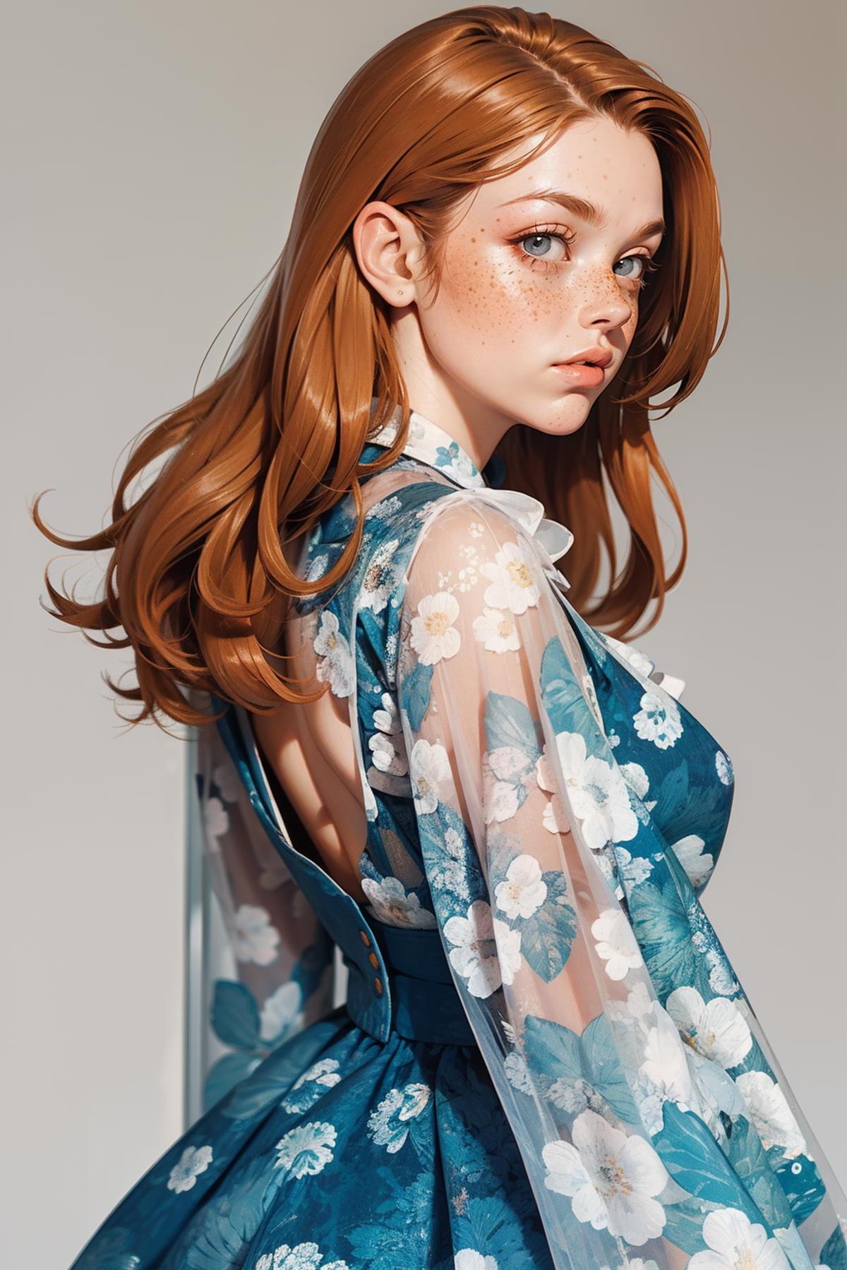 Blue Floral with Long Puffy Sleeves image by freckledvixon