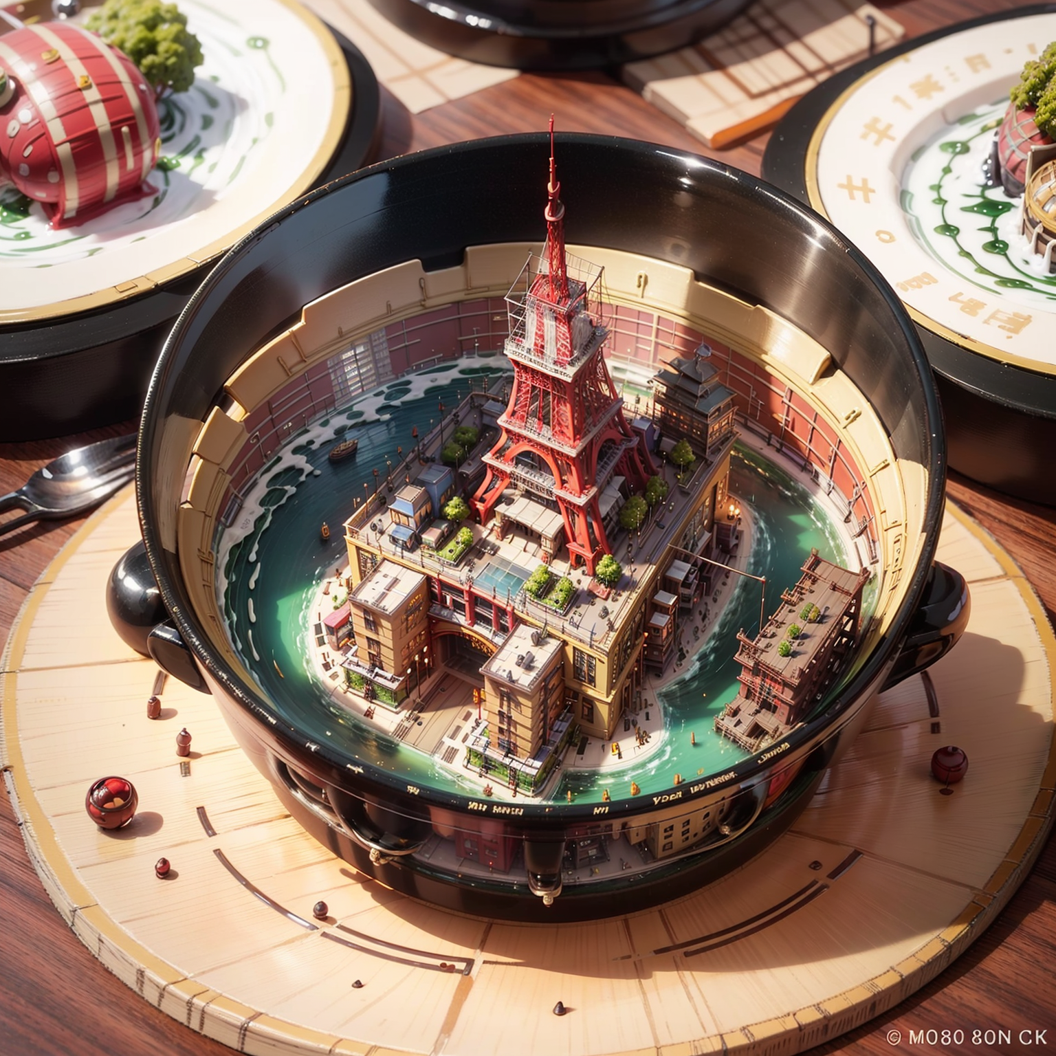 mini\(ttp\), (8k, RAW photo, best quality, masterpiece:1.2), morden city, Tokyo Tower, miniature, landscape, glass bowl,  ...