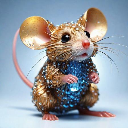 Creative image generation of a cute mouse made of water drops ,beautiful:1.4), (intricate details, masterpiece, best quality:1.4),dynamic pose