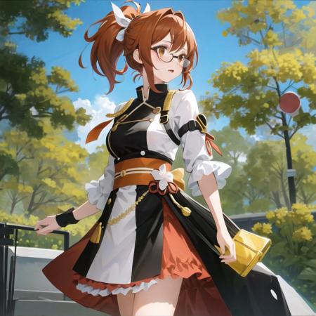 masterpiece, best quality, 1girl,(solo:1.3),standing,official art, simple background, close-up,looking at viewer, 
TerasakiChihori,1girl,orange eyes,glasses,brown hair, short hair, ponytail,