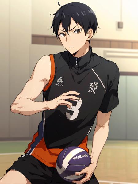 <lora:TobioKageyama:0.6>,high res, Tobio Kageyamaa ,haikyuu!!, black hair, solo, 1boy, male, volleyball court, indoors, detailed eyes,