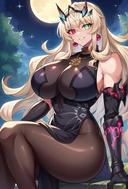 Barghest_Armored, platinum blonde hair, crossed bangs, very long hair, wavy hair, sidelocks, heterochromia, glowing eyes, full armor, glowing armor, armored dress, collar, shoulder armor, chain, pauldrons, gauntlets, breastplate, boobplate, gloves, armored boots, faulds, vambraces, long sleeves Barghest_SecondAsc, platinum blonde hair, wavy hair, sidelocks, crossed bangs, very long hair, heterochromia, glowing eyes, black dress, collar, necklace, jewelry, earrings, sleeveless dress, pelvic curtain, black pantyhose, single gauntlet, single pauldron, shoulder spikes, elbow gloves, black gloves, uneven gloves Barghest_Maid, platinum blonde hair, twin braids, short hair, sidelocks, hair up, hair bun, heterochromia, glowing eyes, maid headdress, frilled dress, pleated dress, juliet sleeves, maid apron, collar, black skirt, long skirt, white gloves Barghest_Swimsuit, platinum blonde hair, crossed bangs, very long hair, sidelocks, heterochromia, glowing eyes, swimsuit, bikini, white bikini, multicolored bikini, bikini top, strap gap, halterneck