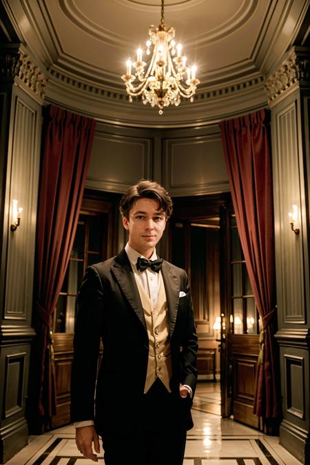 ((masterpiece, best quality))
 <lora:QuantumPaul:0.8>
QuantumPaul, 1boy, solo, looking at viewer, historic opera house, evening, grand and opulent with ornate chandeliers and stage lights