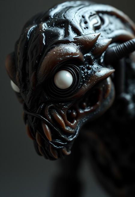underworld hybrid creature, small white eyeballs, hyper realistic, ultra detailed, translucent oiled skin, black skin