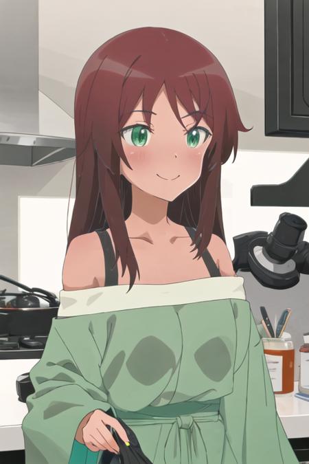 best quality, masterpiece, highres, solo, {kaneshiya_shitara_alicegearaegisexpansion:1.15}, long_hair, brown_hair, green_eyes, blush, 1girl, ^_^, bare_shoulders, closed_eyes, off_shoulder, smile, upper_body, creature