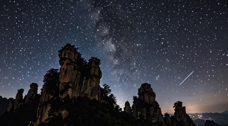Wide angle photograph, night sky, moonless, clear sky, (bright stars:1.2), constellations, (accurate constellations:1.1), (Milky Way:0.2), (atop of the rock spears of Zhangjiajie:0.4), China, RAW, photo realistic, Sony Alpha ZV-E10,  <lora:add-detail-xl:0.5>