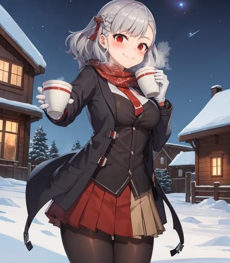 Snow, village, SPAS12, (wa2000winter:1.1), cowboy shot, night sky, holding cup, steam, smile, closed mouth, pantyhose
<lora:SPAS12:1> <lora:Wa2000Winter_Costume:1>