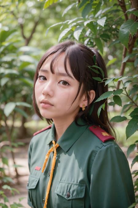 close-up shot, fashion photography portrait of Rattana Sunthorn, wearing thai_girlscout_uniform, in lush jungle, 3d render, cgi, symetrical, octane render, 35mm, bokeh, 9:16, (intricate details:1.12), hdr, (intricate details, hyperdetailed:1.15), (natural skin texture, hyperrealism, soft light, sharp:1.2)

,<lora:epiNoiseoffset_v2:1>,<lora:THgirlscout_v6-000007:.8>,