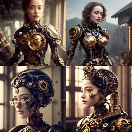 Best quality, masterpiece, ultra high res, (photorealistic:1.4), absurdres, (a best long shot photo of a mechanical girl), (koh_amberheard:0.8) ,fantasy scifi creature, hyper realistic, steampunk, intricate design, insanely detailed, fine details, SteamPunkAI,