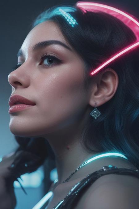gorgeous neon diamond side face, from below,