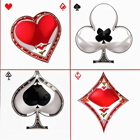 a set of poker symbols, a spade, a heart, a club, a diamond, (white background:1.5), very detailed, cat theme, masterpiece, best quality <lora:poker_symbol:1.0>