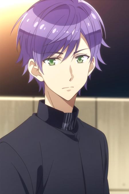 mao_saitou purple hair green eyes