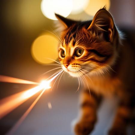 a cute cat focused chasing a flash of light