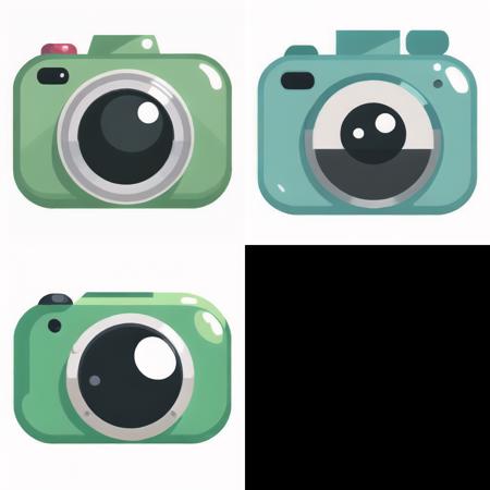 (masterpiece, top quality, best quality, official art, beautiful and aesthetic:1.2),(8k, best quality, masterpiece:1.2), (no humans),Green camera with a black lens on the front, camera, solo, white background, no humans