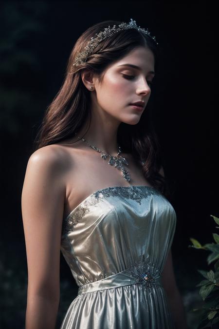 AshleyG_SoloTI_v1,
(In a flowing gown of silver silk, adorned with celestial patterns and shimmering moonstones, for a radiant and ethereal look),
(Amidst a tranquil clearing bathed in the soft glow of moonlight, where the gentle rustle of leaves harmonizes with the distant melody of a nocturnal symphony, a sense of serenity and enchantment envelops the celestial figure of the Moon Goddess:1.3),
(seductive:1.3),(analog, cinematic, film grain, hazy atmosphere, cinematic shot:1.3), 
 <lora:add_detail:0.6>,<lora:LowRa:0.2>, PA7_Portrait-MCU,