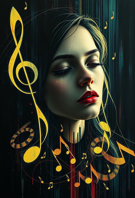 portrait cyberpunk music notes abstract tonalism mixed media Taras Loboda