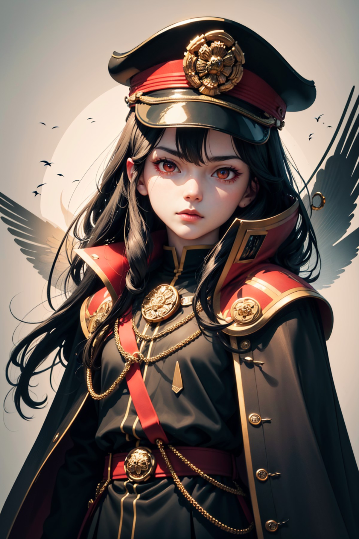 (detailed face and eyes:1.3),
<lora:oda-10:1>,oda_smoll,hat,cape,red eyes,military uniform,black hair,<lora:ink-0.1-3-b28-...