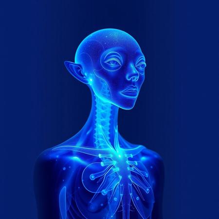 Masterpiece protozoa/humanoid, bioluminescence translucent  body, with no ears and no nose, 32k, 16k, 8k, masterpiece, cinematic art,