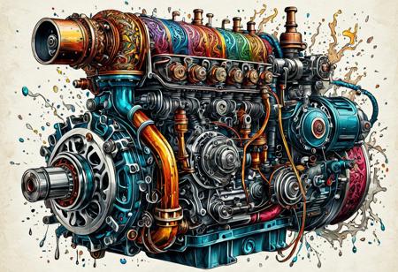 Finely detailed vector illustration, petrol engine, ultra realistic quality, interwoven pattern, white background, hyperdetailed, intricately detailed,  triadic colors,fantastical,intricate detail,splash screen,complementary colors, fantasy concept art, 8k resolution, masterpiece, ink on old paper, calligraphy,