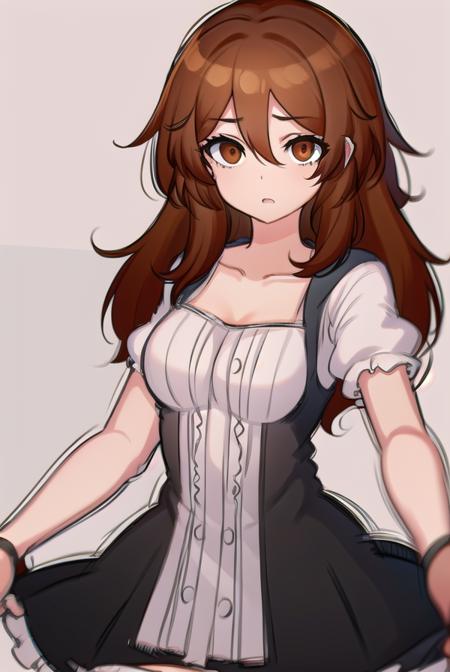 akanetaira, <lora:akanetaira-lora-nochekaiser:0.8>,
akane taira, long hair, brown hair, hair between eyes, (brown eyes:1.5),
BREAK thighhighs, dress, bow, collarbone, short sleeves, frills, shoes, puffy sleeves, black footwear, black dress, red bow, white thighhighs, puffy short sleeves, zettai ryouiki, wristband,
BREAK looking at viewer,
BREAK indoors,
BREAK <lyco:GoodHands-beta2:1>, (masterpiece:1.2), best quality, high resolution, unity 8k wallpaper, (illustration:0.8), (beautiful detailed eyes:1.6), extremely detailed face, perfect lighting, extremely detailed CG, (perfect hands, perfect anatomy),