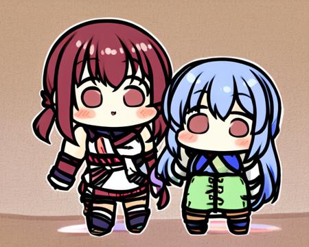 <lora:JazzJack:1>
chibi, two friends, standing, looking at viewer