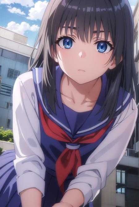 satenruiko, <lora:ruiko saten s3-lora-nochekaiser:1>, 
saten ruiko, black hair, blue eyes, long hair, hair ornament, flower ornament,
BREAK blue skirt, pleated skirt, sakugawa school uniform, school uniform, serafuku, skirt, summer uniform,
BREAK outdoor, city, sky, sun, clouds,
BREAK looking at viewer, (cowboy shot:1.5),
BREAK <lyco:GoodHands-beta2:1>, (masterpiece:1.2), best quality, high resolution, unity 8k wallpaper, (illustration:0.8), (beautiful detailed eyes:1.6), extremely detailed face, perfect lighting, extremely detailed CG, (perfect hands, perfect anatomy),